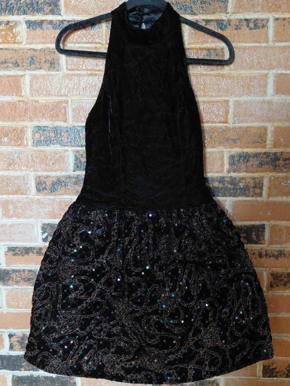 Vintage Scott McClintock Halter Black Velvet/Sequin Party Dress